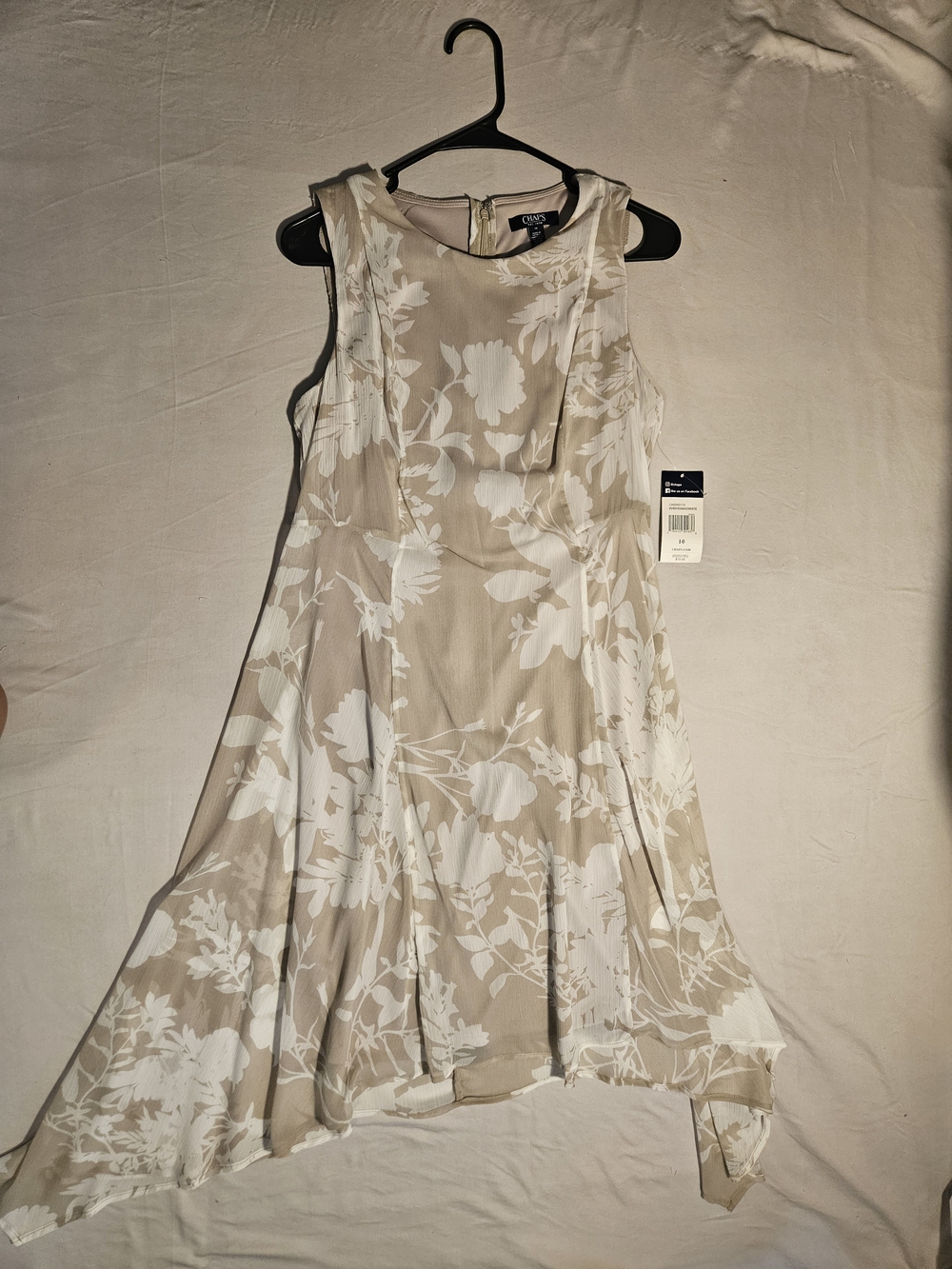 Chaps Beige and White Asymmetrical Floral Dress